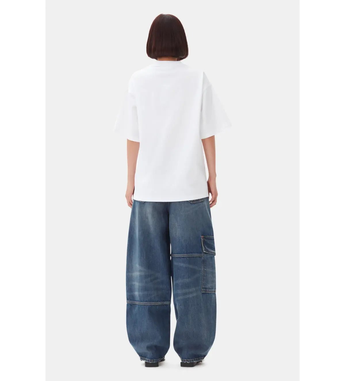 Ganni Heavy Cotton Drop Shoulder Heart T-shirt in White Size S/ AU 8 photo 4