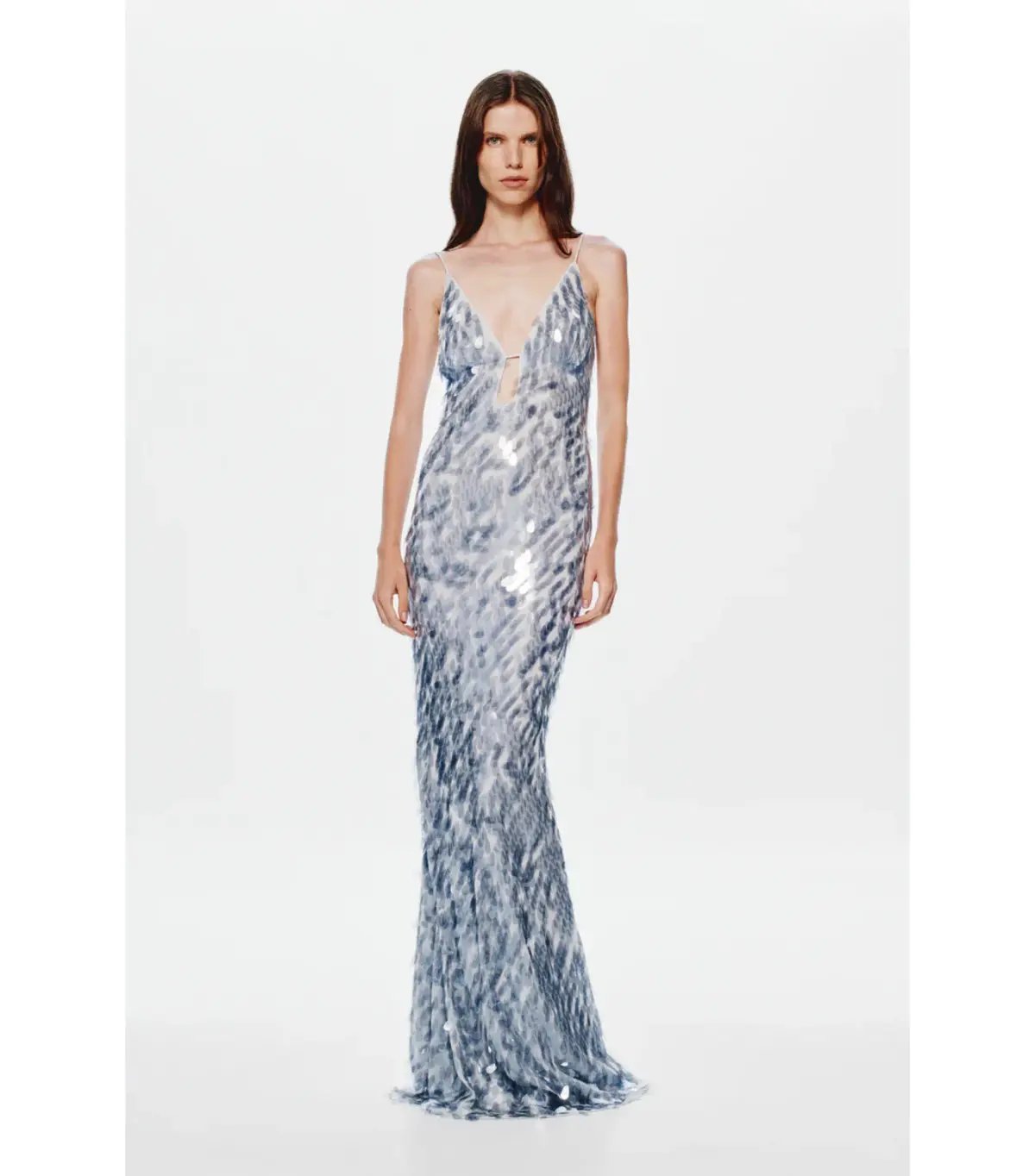 Misha Sapphire Sequin Maxi Dress Grey Size 12/L photo 3