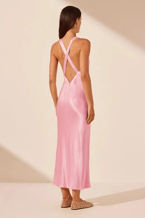 La Lune Plunged Cross Back Midi Dress Pink Size 10 photo 4
