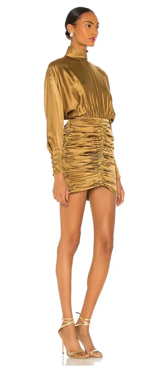 Retrofete Barbara Silk Mini Dress Olive Green Size 14 photo 3