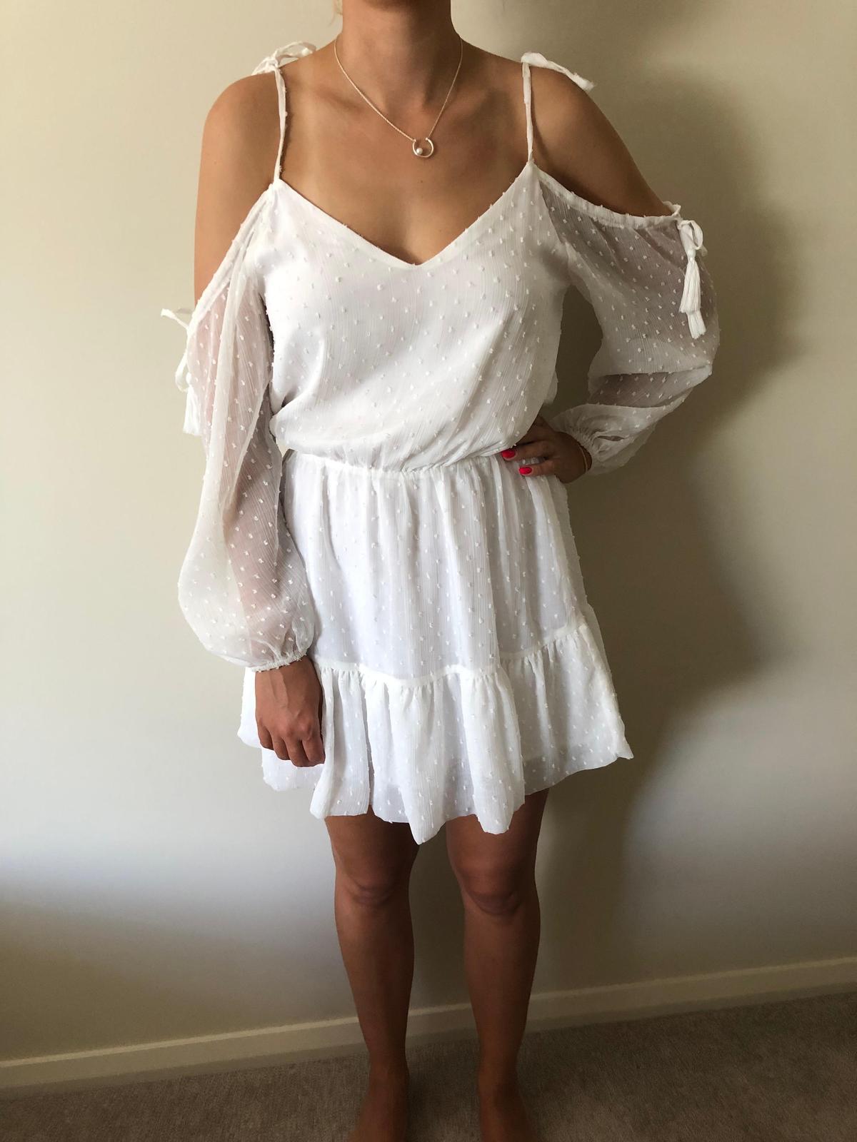 By Nicola Damsel Dress in White Dot Size 8 photo 2