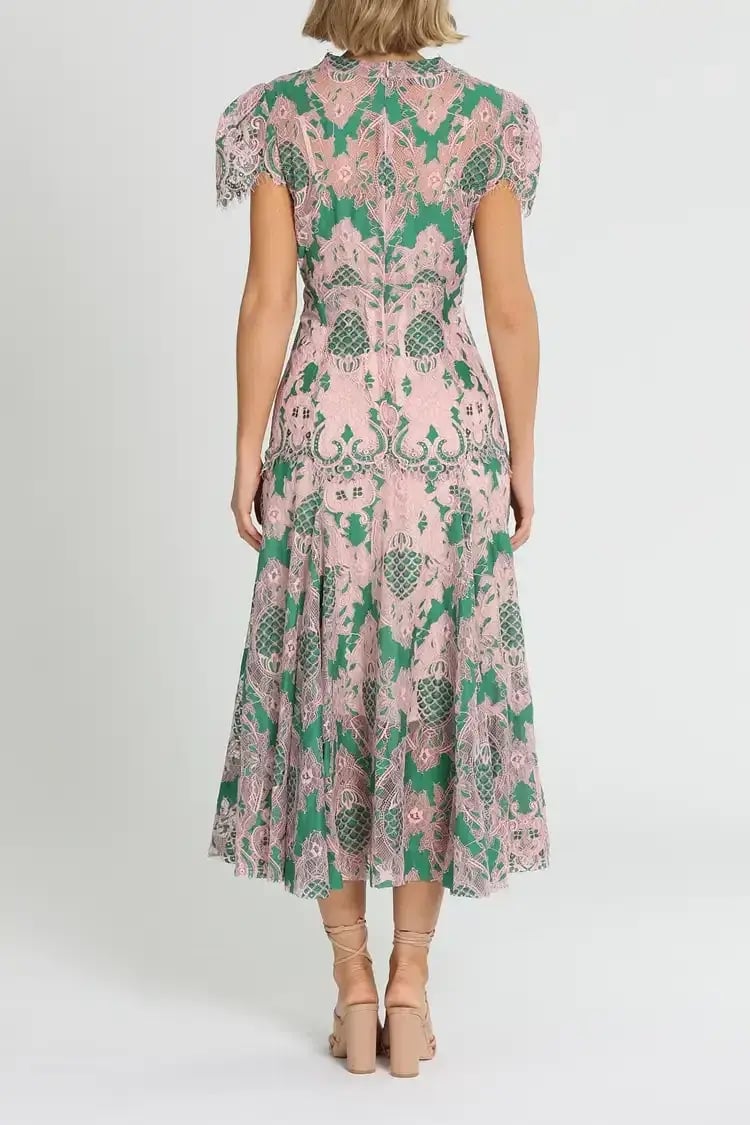Moss and Spy Sienna Cap Sleeve Midi Dress in Green and Pink Size 14 photo 3
