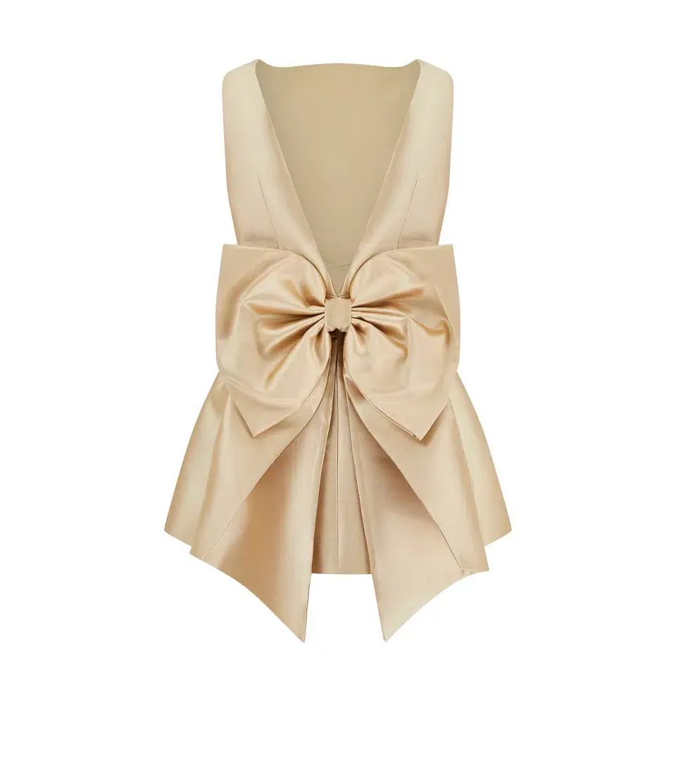 The Ultimate Muse Bow Detail Mini Dress Gold Size 10 photo 4