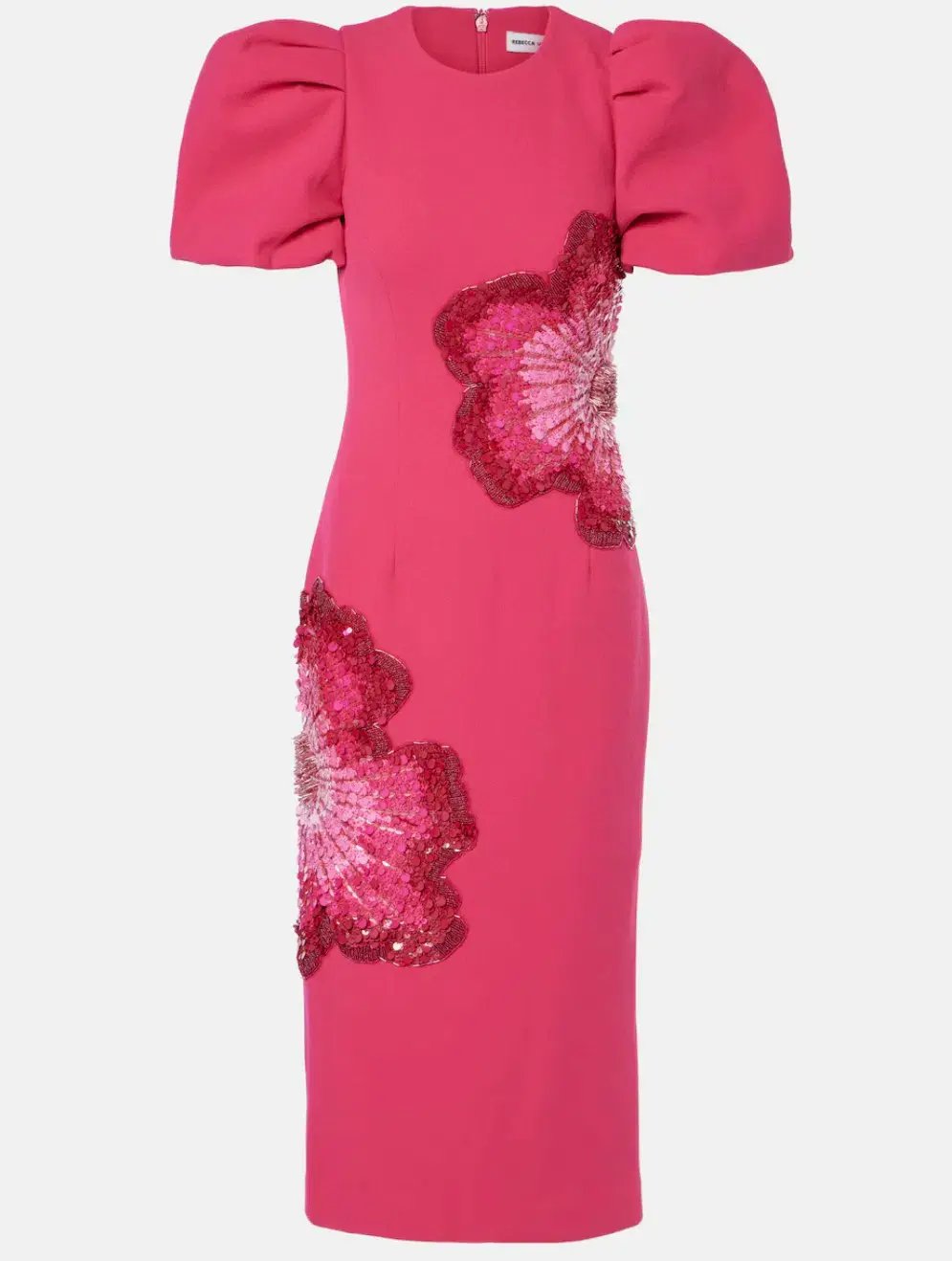Rebecca Vallance Layana Puff-Sleeve Embellished Midi Dress in Pink Size 10 photo 5