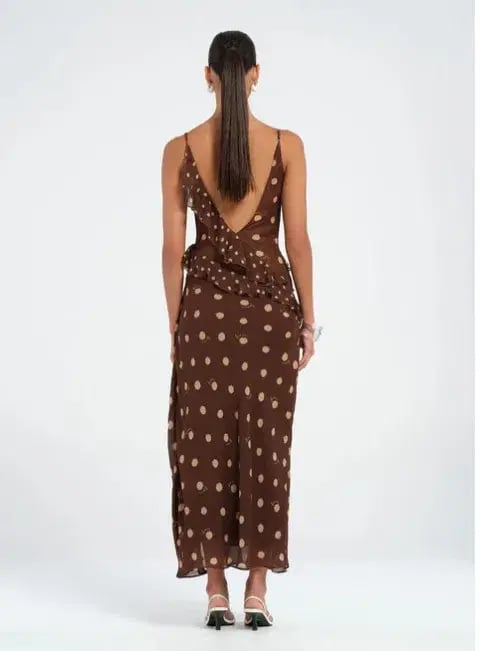 Benni Weston Ruffle Midi Dress Espresso Polka Dot Brown Size S / AU 8 photo 3