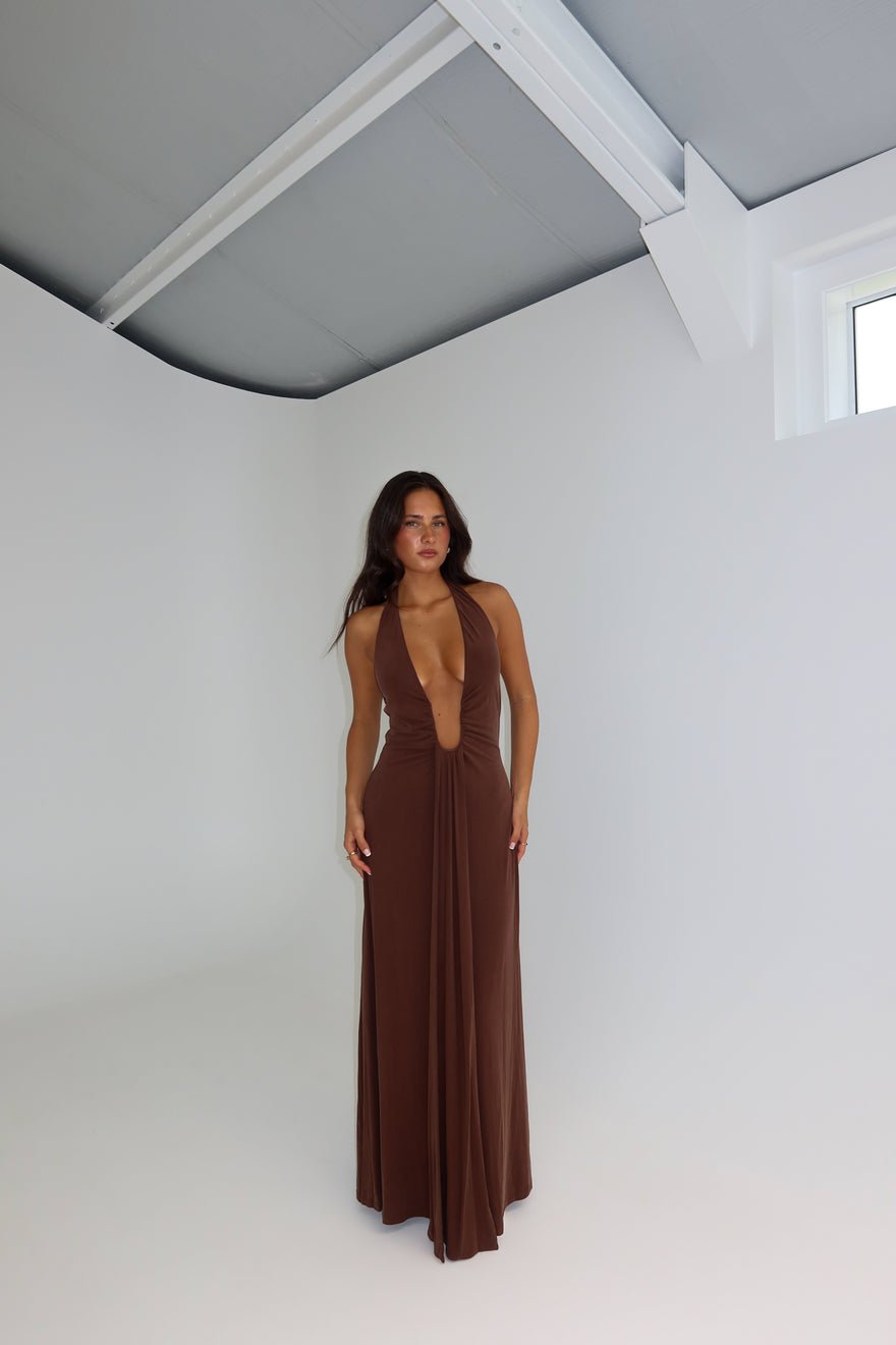 Misha Collection Jennifer Cupro Gown Cedar Brown photo 3
