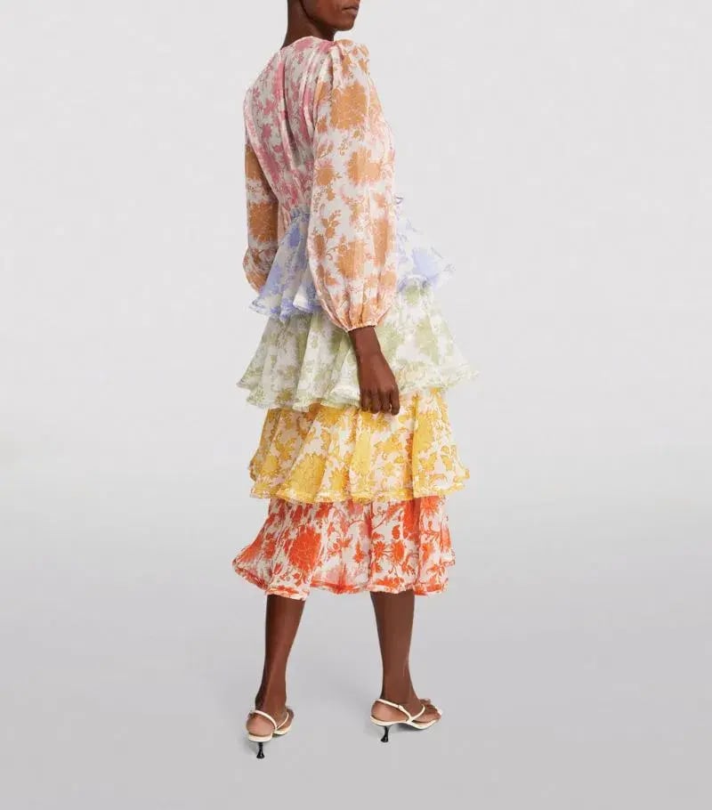 Zimmermann Postcard Flounce Midi Dress Multi Size 0/Au 8 photo 2
