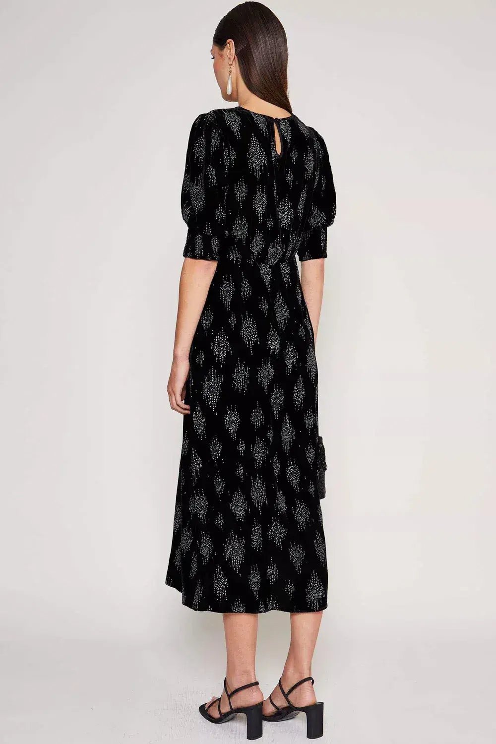 RIXO Lucile Velvet Droplet Glitter Midi Dress Black Size 6 photo 2