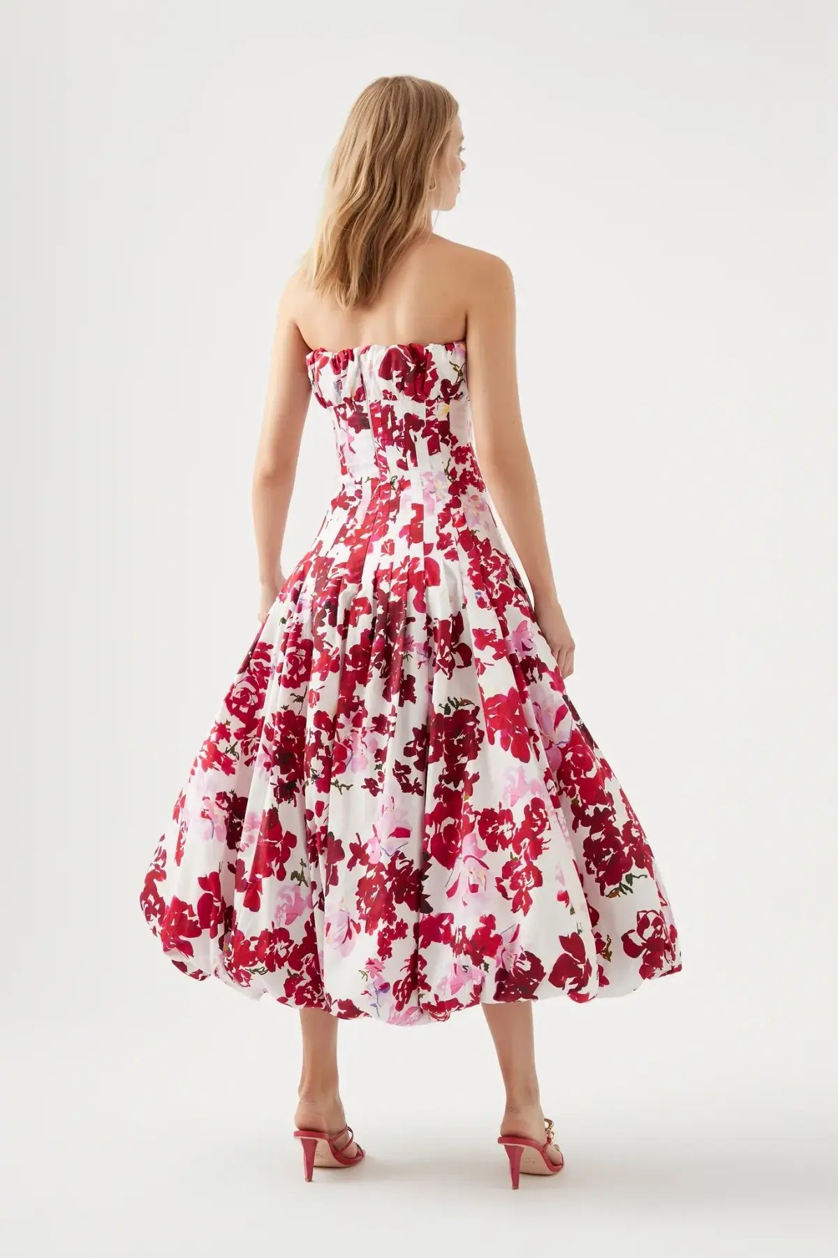 Aje Mathilde Bubble Hem Midi Dress Rose Print Size 12 photo 3
