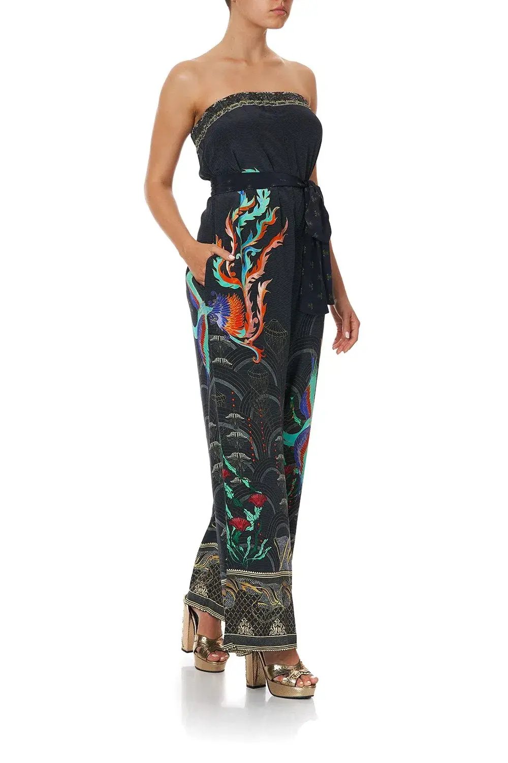 Camilla Wise Wings Tie Waist Strapless Jumpsuit Size S photo 3