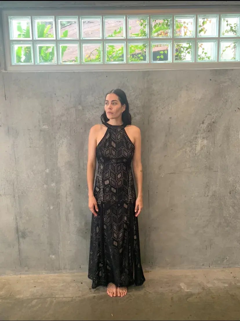 Guess Sunset Geo Lace Maxi Dress Black Size 10 photo 3