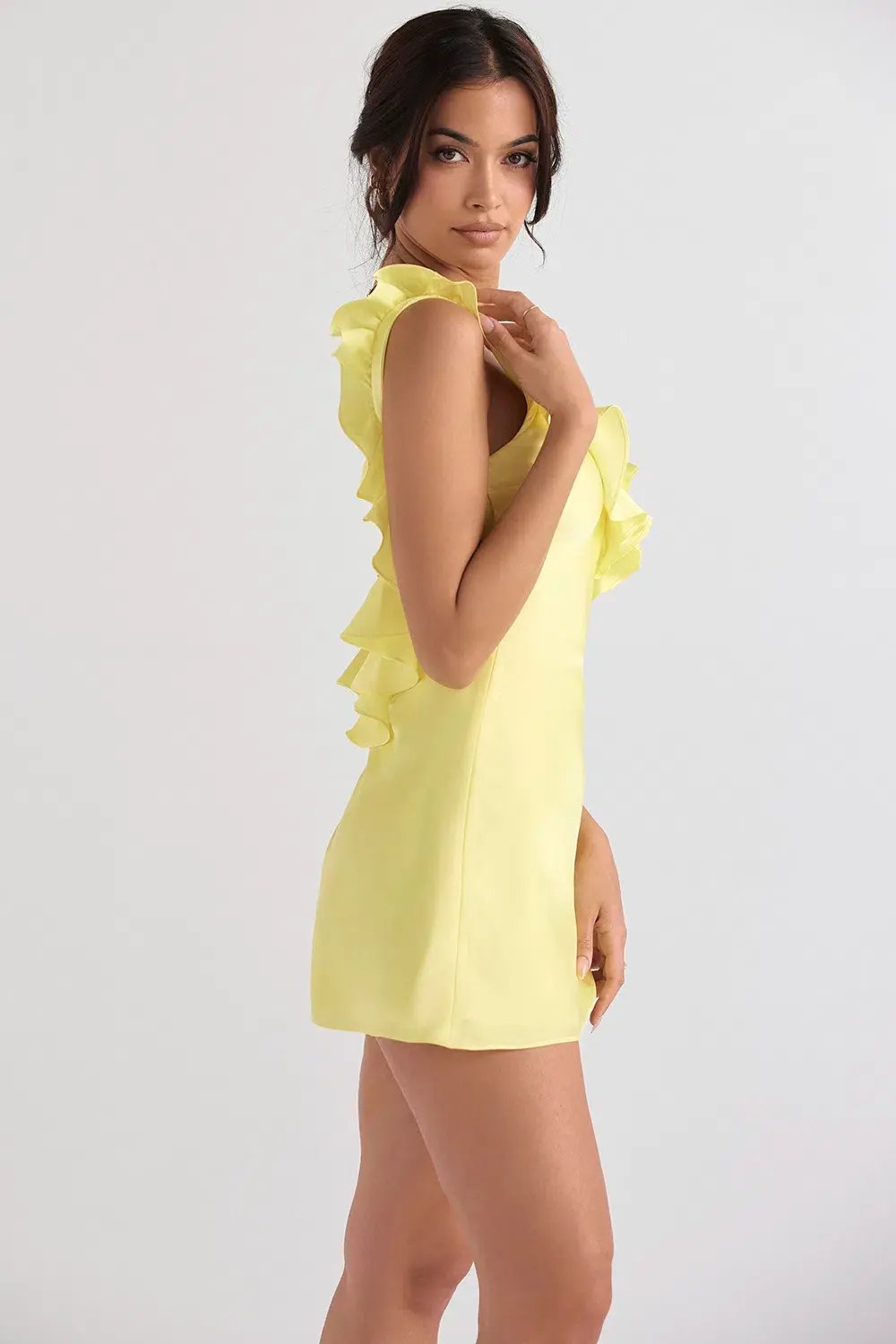 House of CB Tink Flared Ruffle Mini Dress Buttercup Size 10 photo 2