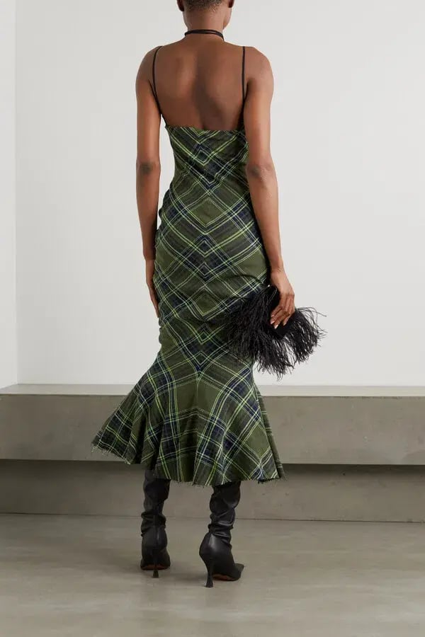 Connor Ives Fluted Checked Cotton Blend Gauze Midi Dress Print Size 6 photo 2
