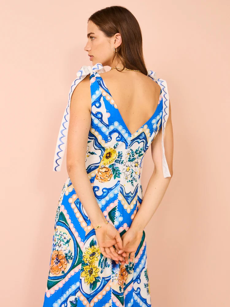 By Nicola Adoncia Tie Shoulder Maxi Dress In Azure Floral photo 4