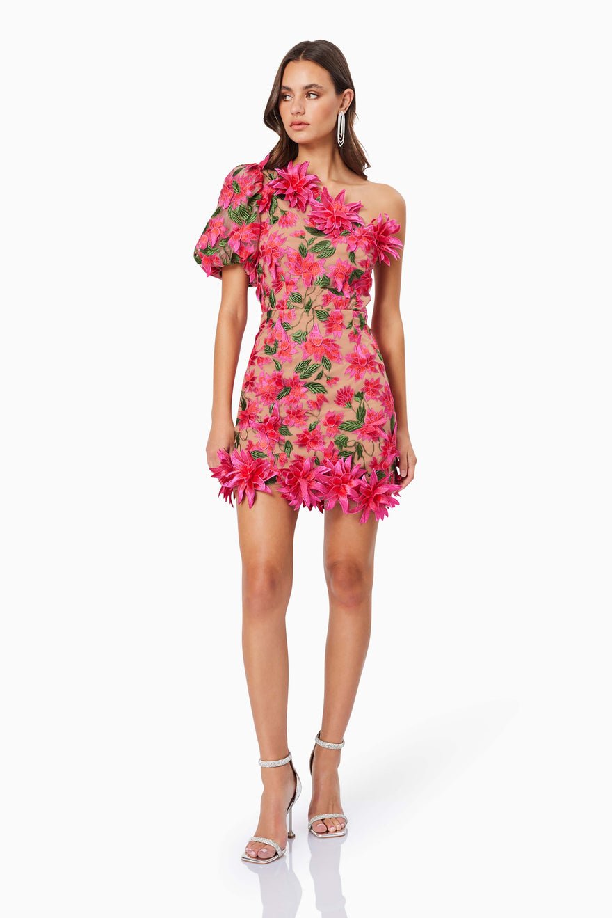 Elliatt Valentina One Shoulder Dress - Pink Multi photo 3