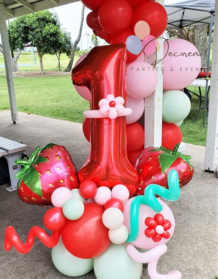 Strawberry Balloon Garland, Party backdrop and Plinths Hire photo 2