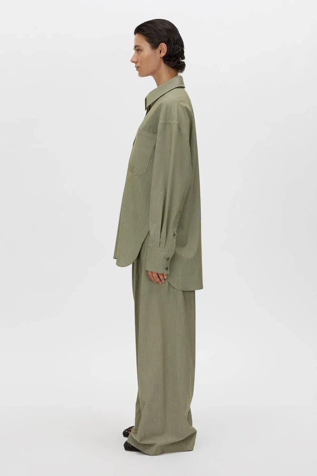 Camilla and Marc Ramon Shirt Size 8 and Pant Size 12 Set Light Khaki Marle photo 2