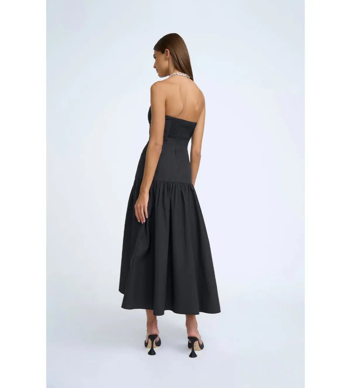 By Johnny Roberta Frill Strapless Gown Black Size 6 photo 2