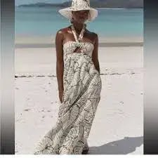 Dissh Malta Palm Linen Halter Maxi Dress size 8 photo 3