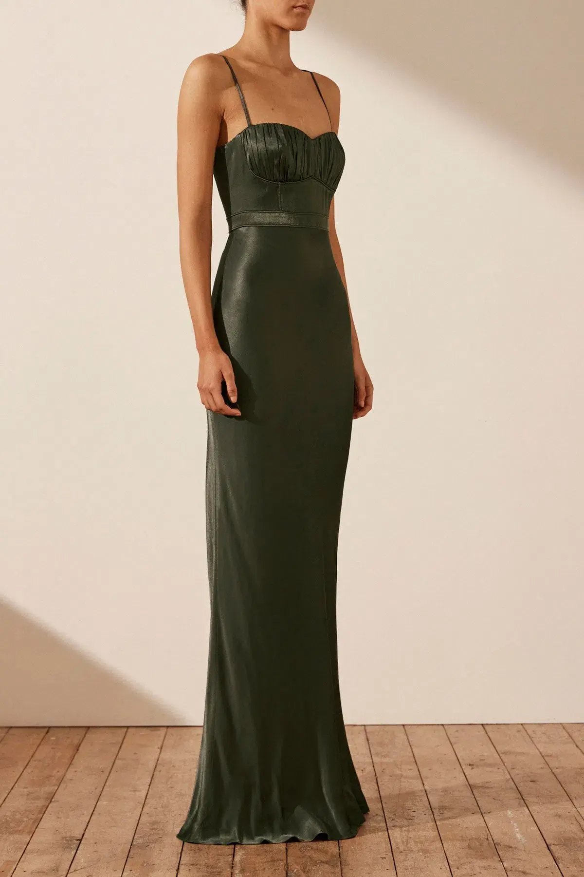 Shona Joy La Lune Corded Ruched Maxi Dress in Forest Green Size 8 photo 2