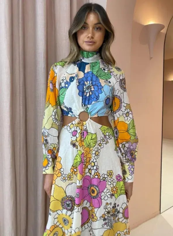 Alemais Farrah Cut Out Midi Dress Print Size 8 photo 2