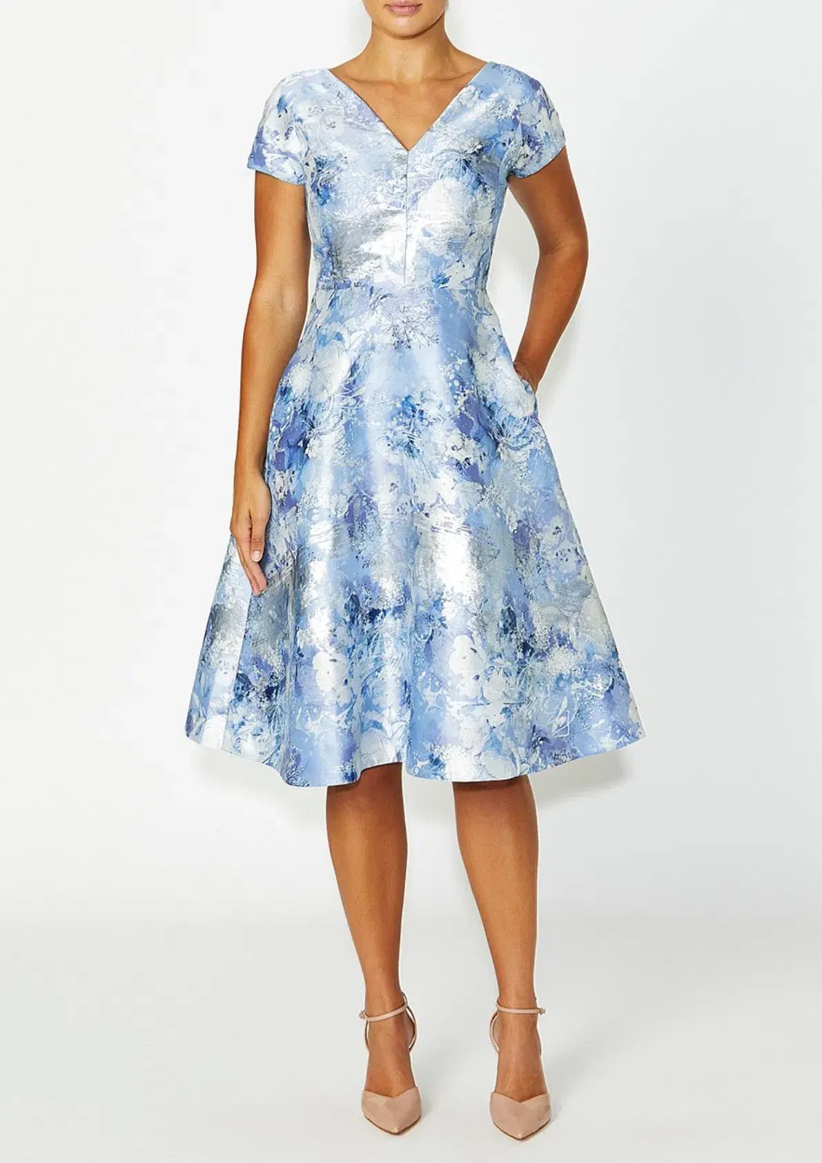 Anthea Crawford Emersyn Floral Midi Dress Powder Blue Size AU 16 photo 2