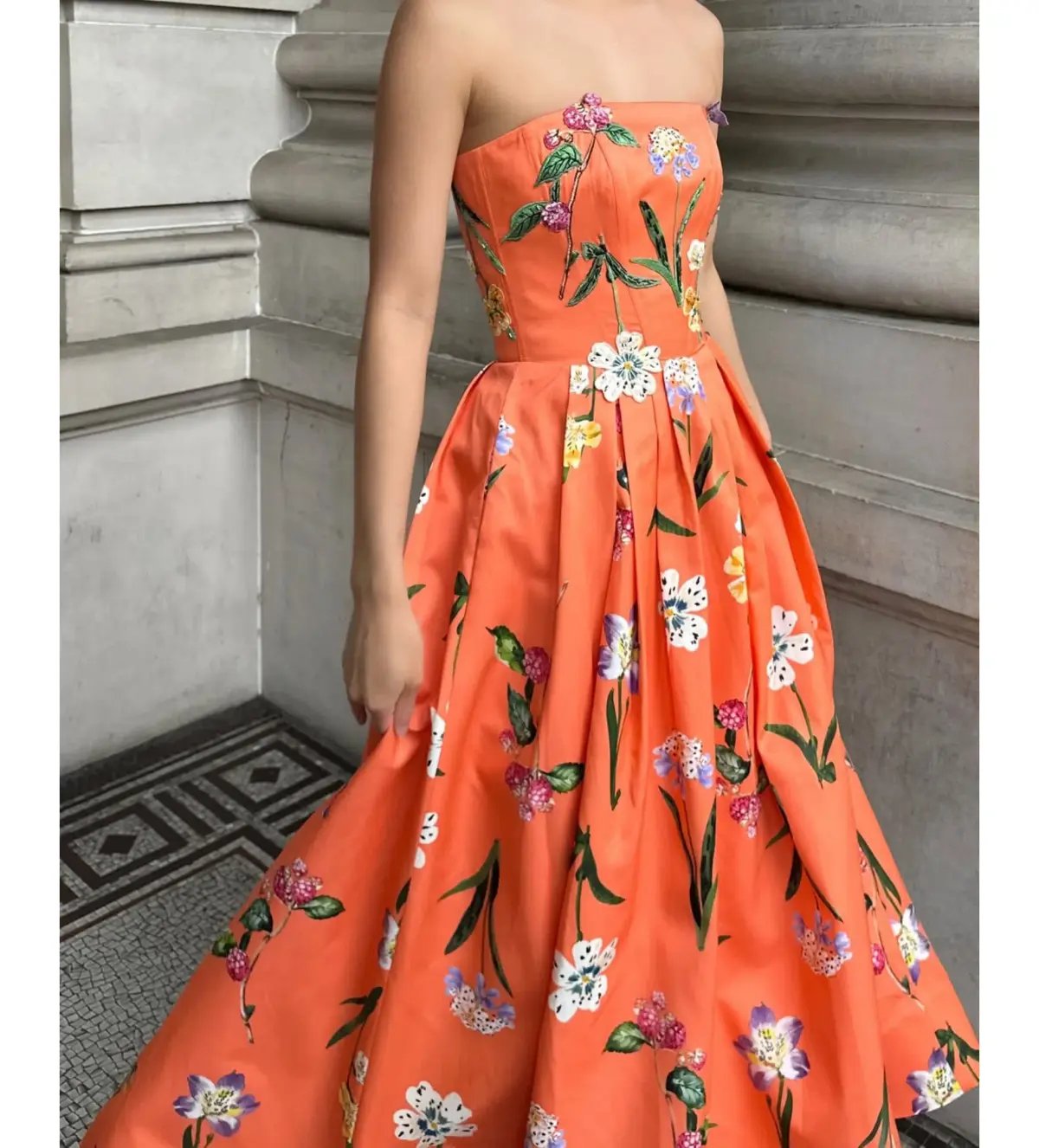 Leo Lin Lynn Bustier Midi Dress Coral Floral Size 10 photo 2