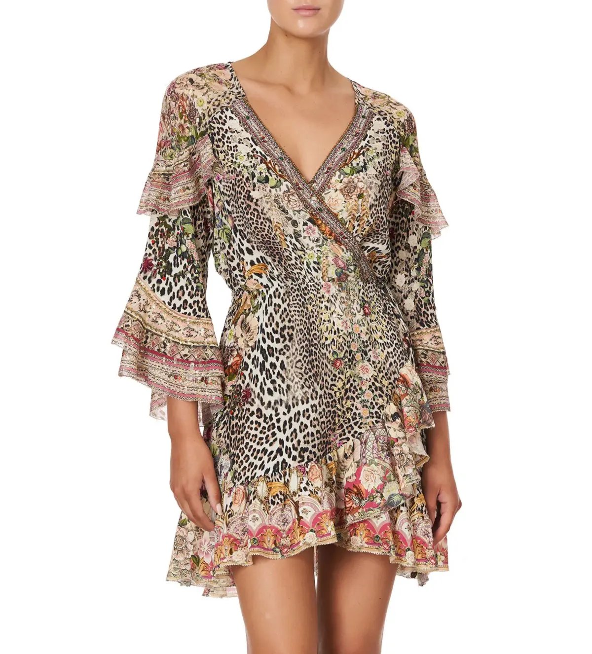 Camilla Anarchy At Annabels Short Wrap Mini Dress With Ruffles Multi Floral Print Size AU 8 photo 4