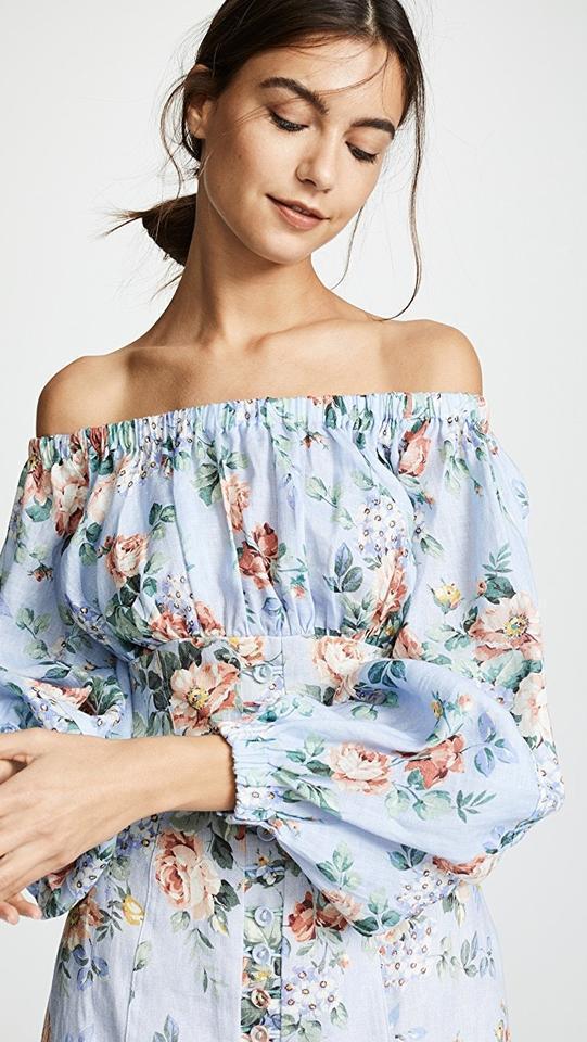 Zimmermann Bowie Off Shoulder Mini Dress In Lilac Floral Print Size 8 photo 3