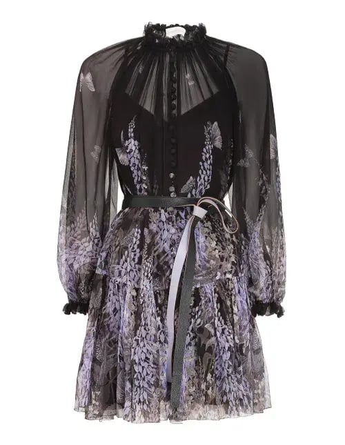 Zimmermann Botanica Lantern Mini Dress Black/Purple Size 0 / Au 8 photo 3