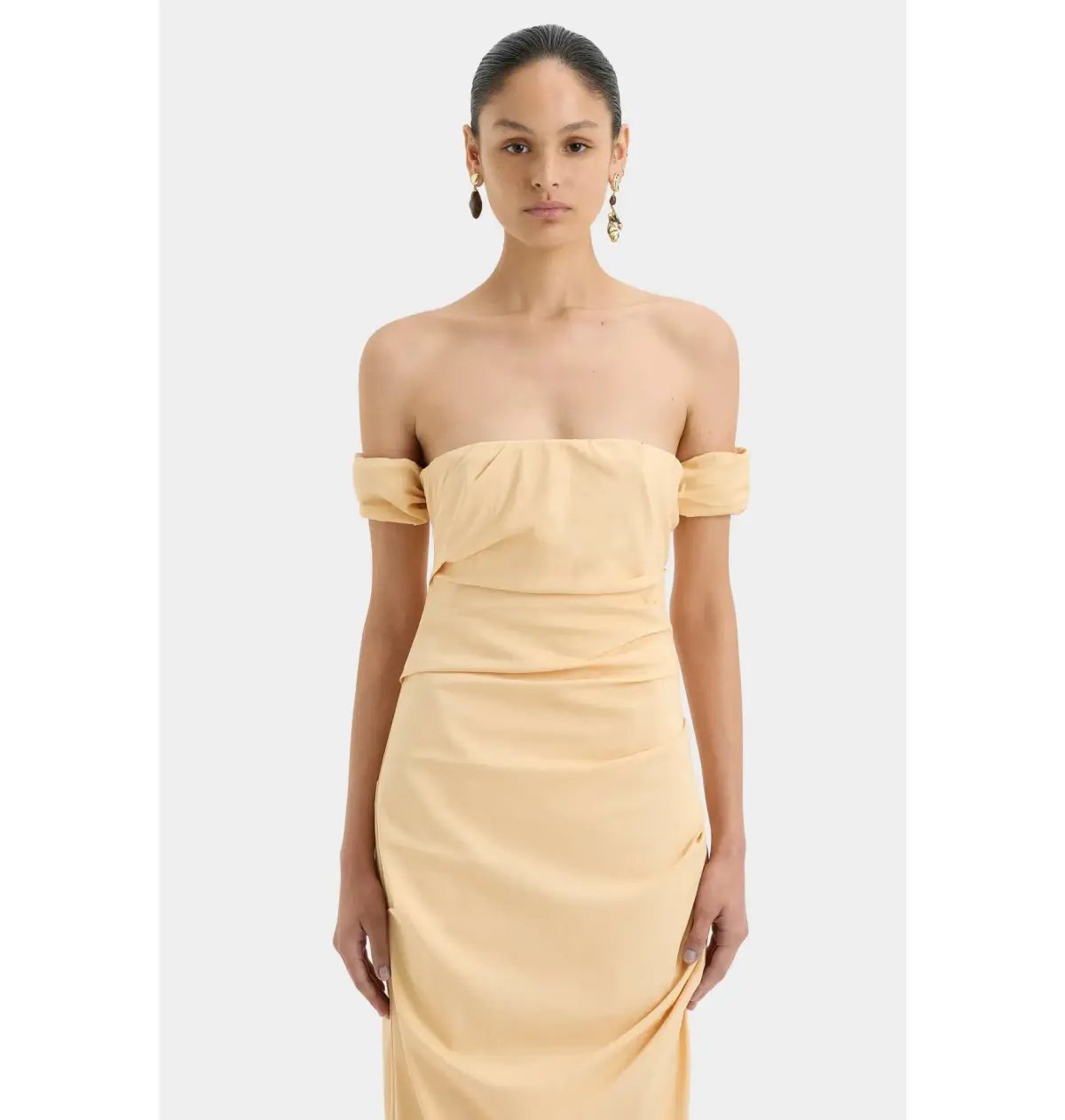 Sir the Label Carmen Draped Gown in Light Peach Size AU 6 photo 2