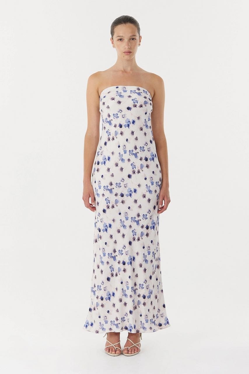 Third Form Blue Bias Strapless Dress - Floral photo 4