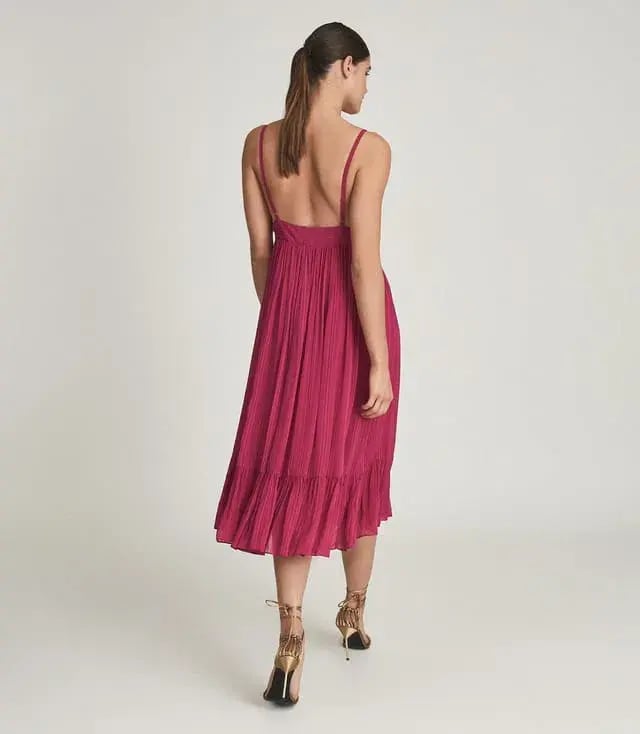 Reiss Women's Marie Textured Fabric Dress Pink Size 10 photo 3