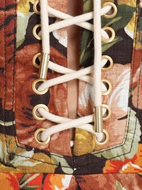 Zimmermann Bonita Lace Up Mini Dress in Chocolate Floral Size 0P (AU 6) photo 4