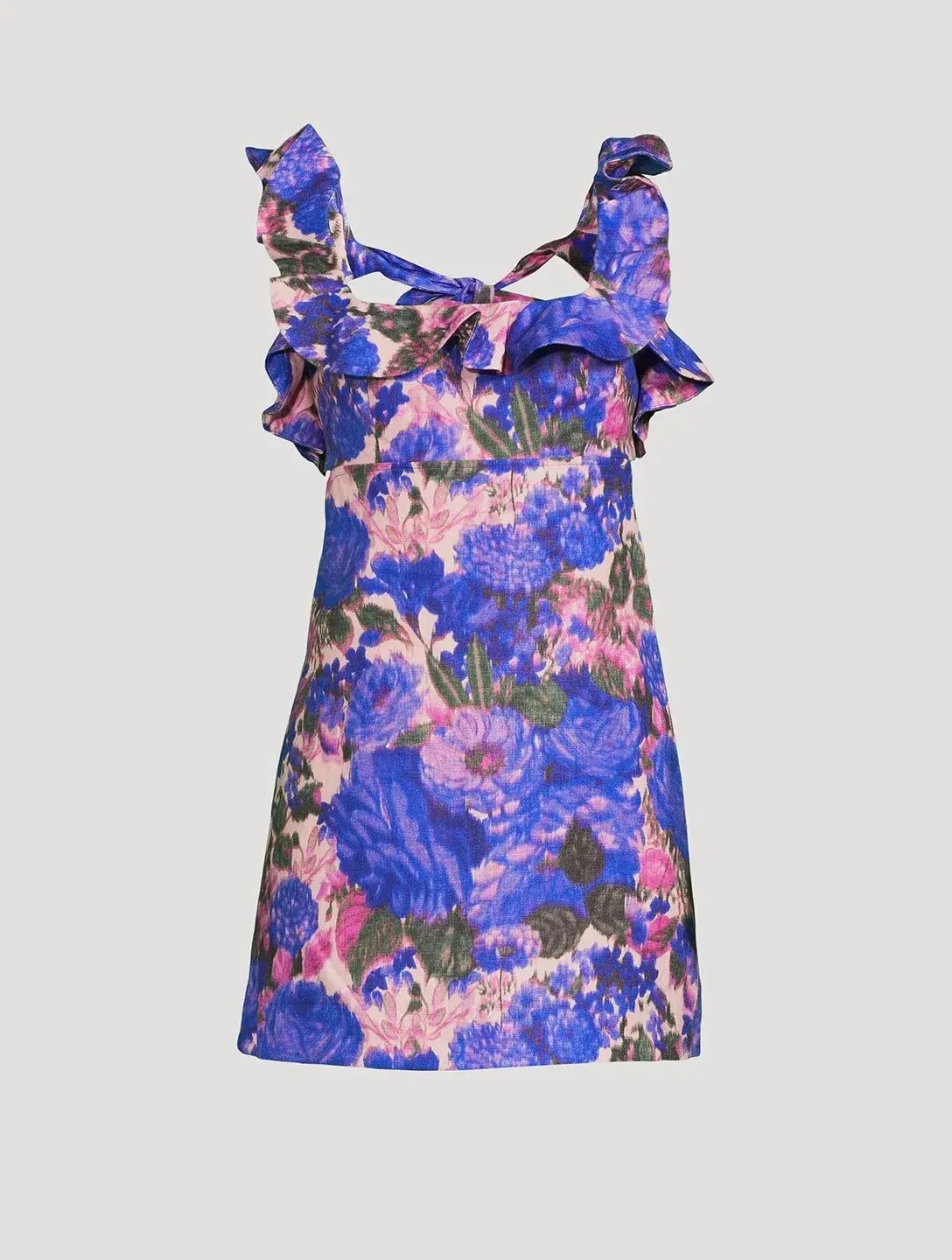 Zimmermann High Tide Floral-print Linen Mini Dress Purple Ikat Floral Size 2/Au 12 photo 4