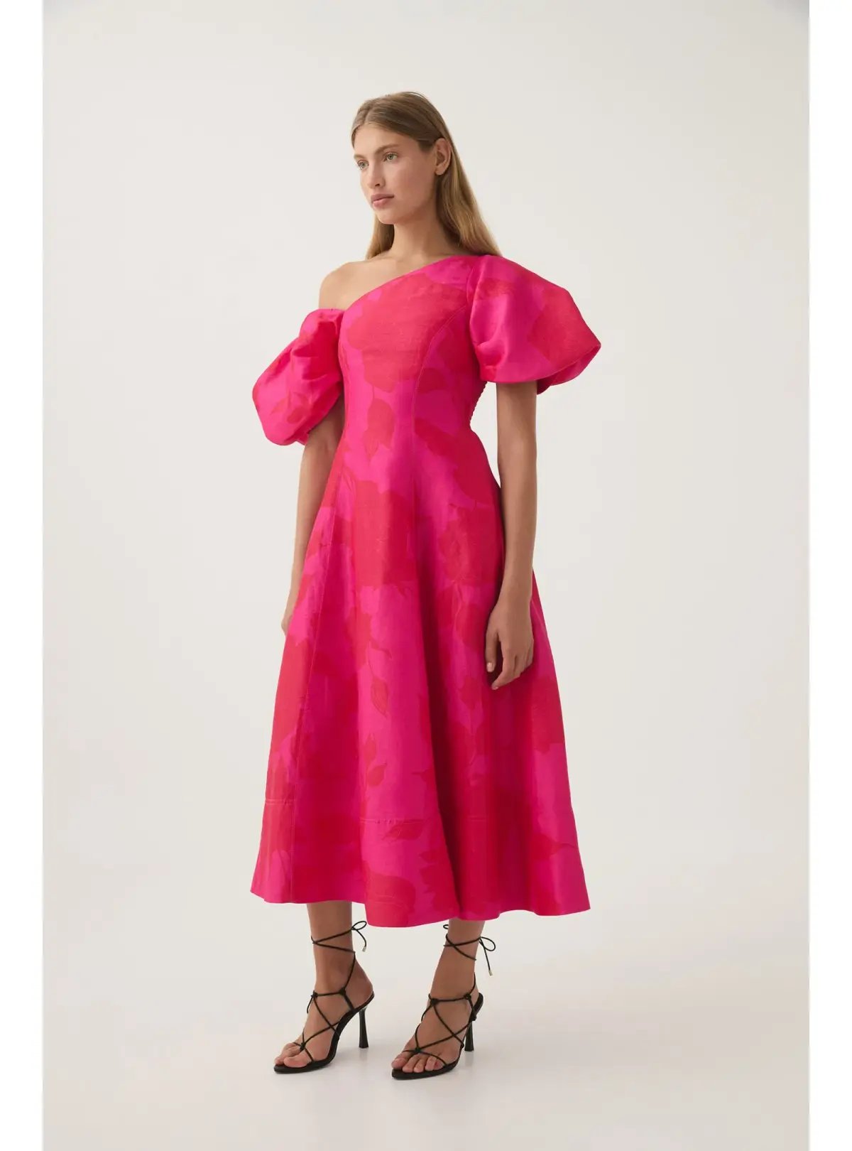 Aje Arista Tulip Sleeve Midi Dress Fluorescent Rose Size AU 10 photo 2