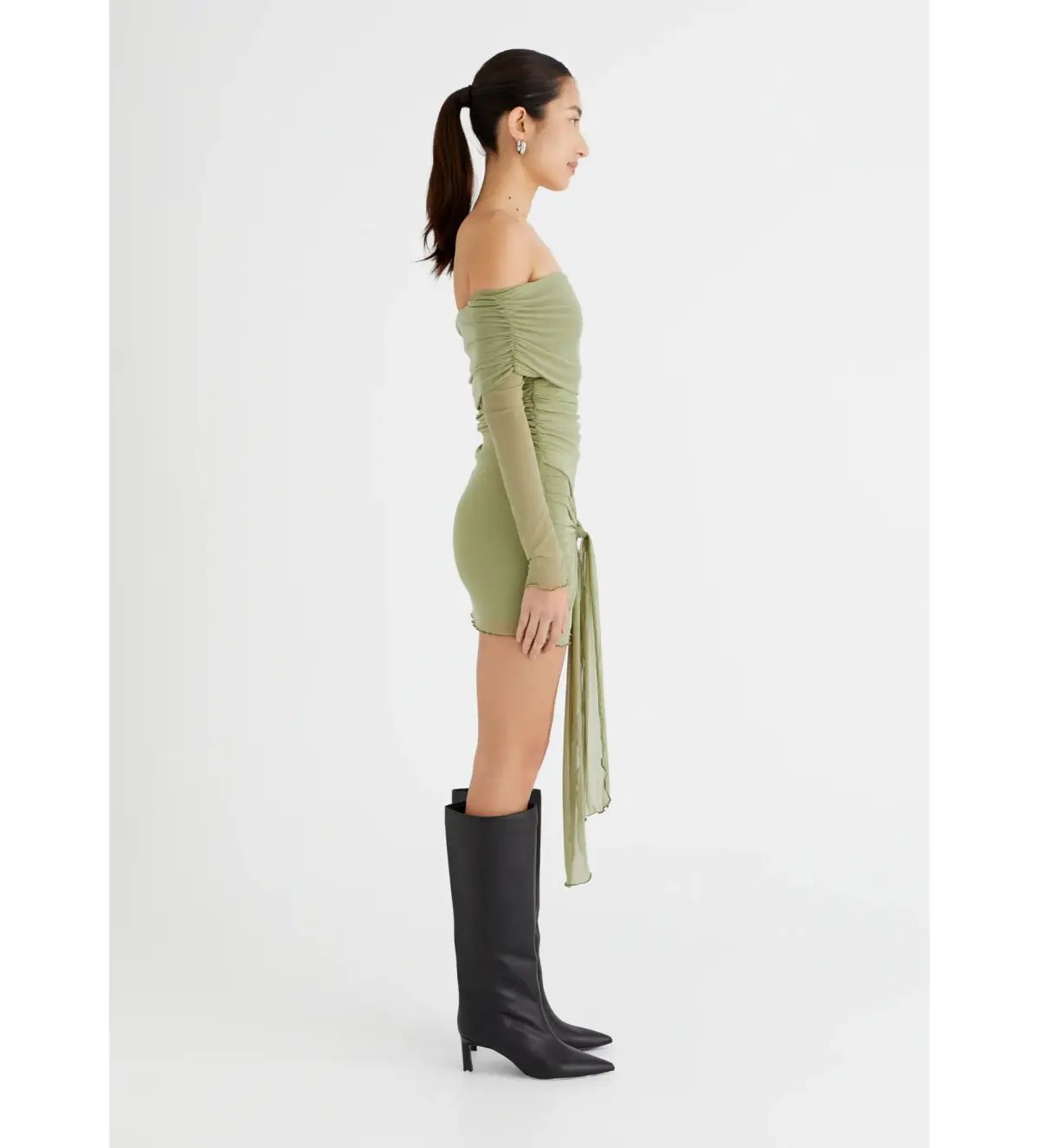 BENNI Yasmin Off Shoulder Mini Dress in Pistachio Size XS/AU 6 photo 3