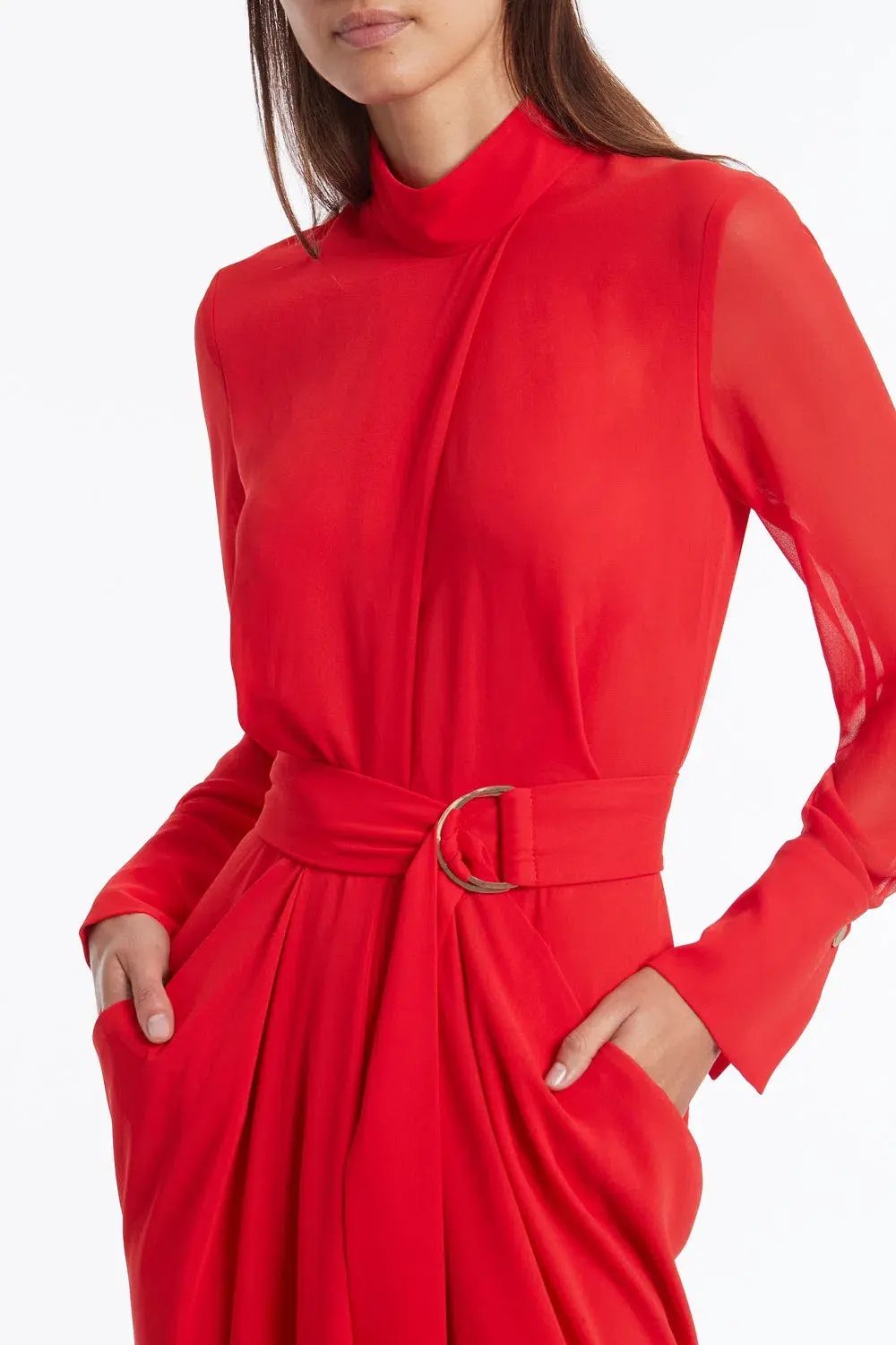 Carla Zampatti Style Icon Waterfall Dress Red Size 14 photo 2