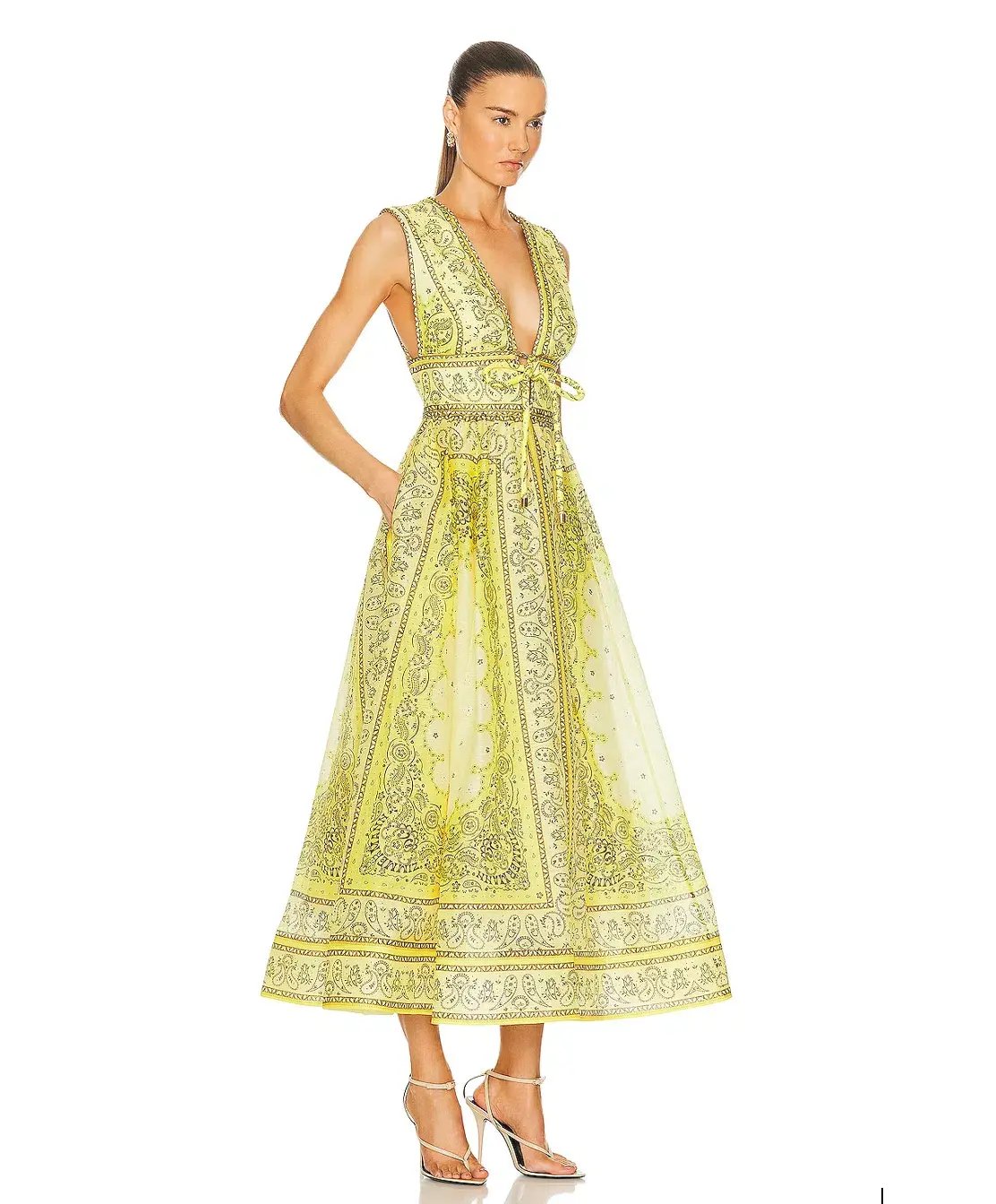 Zimmermann Matchmaker Bow Long Dress Yellow Bandana Print Size 0P / AU 6 photo 2