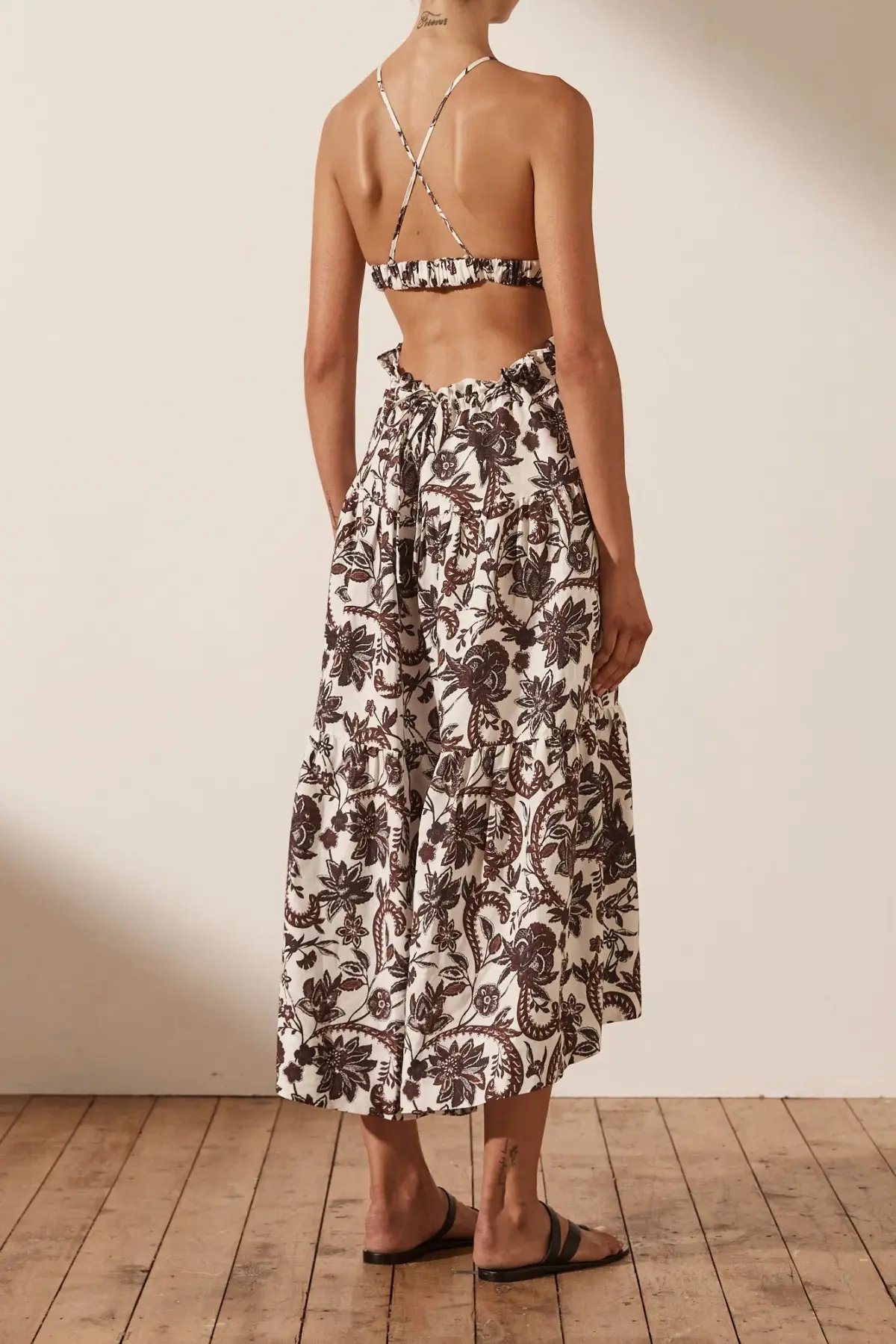 Shona Joy Dahlia Linen Backless Midi Dress Print Size 10 photo 3