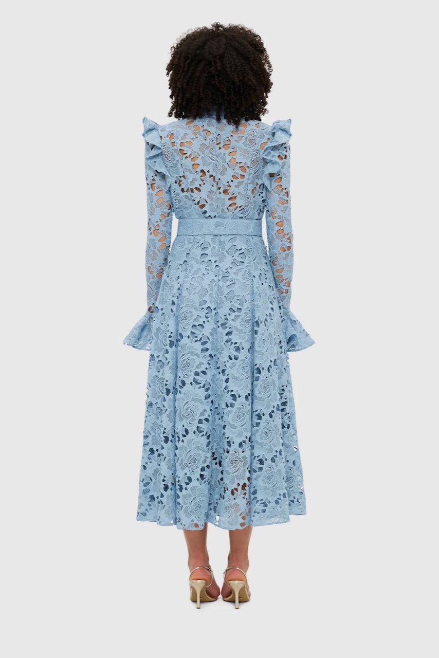 LEO LIN ALIYAH LACE BUTTERFLY SLEEVE MIDI DRESS - POWDER BLUE photo 5