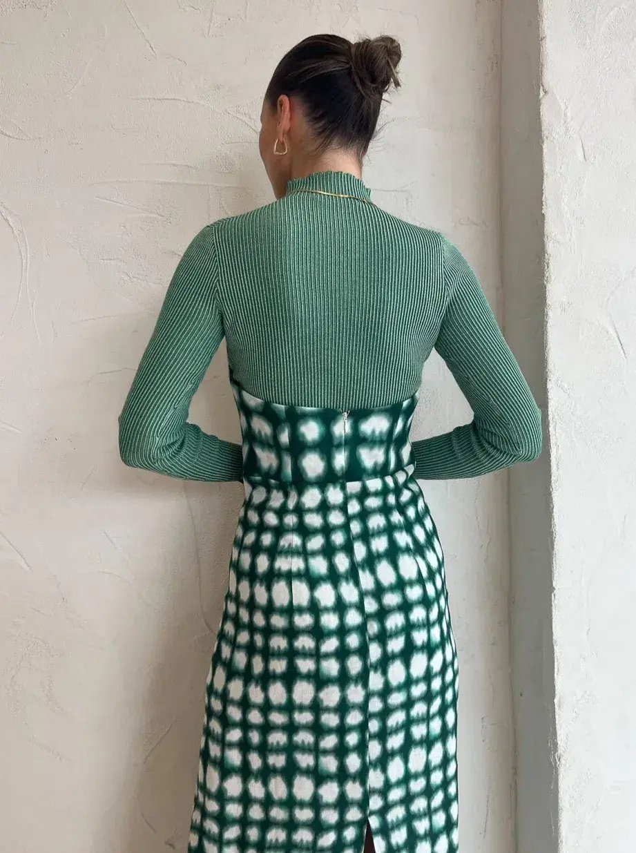 Roame Perez Dress in Emerald Shibori Print Midi Dress Green Print Size 2/AU 10 photo 6