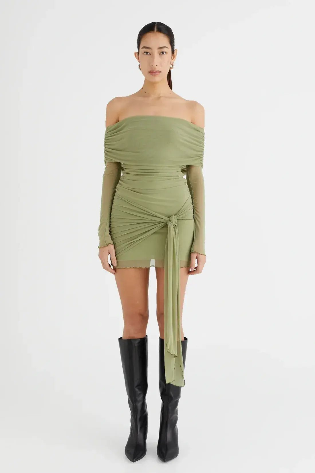 Benni Yasmin Off Shoulder Mini Dress Pistachio Size 6 photo 2