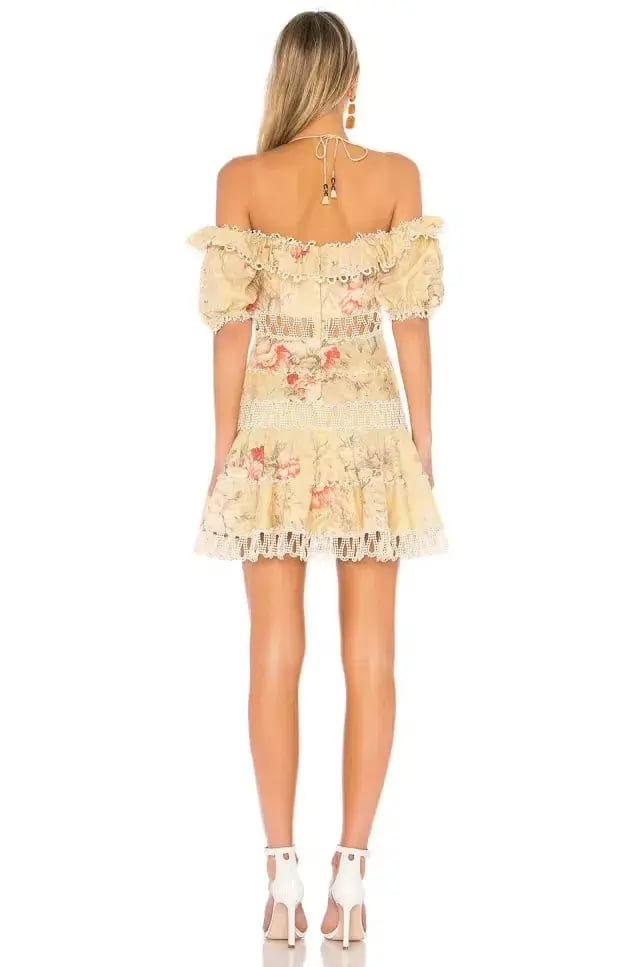 Zimmermann Melody Off Shoulder Mini Dress Mustard Floral Size 1 / AU 10 photo 3