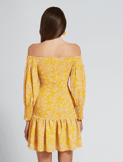 Seed Heritage Shirred Off Shoulder Mini Dress Yellow Size 10 photo 3