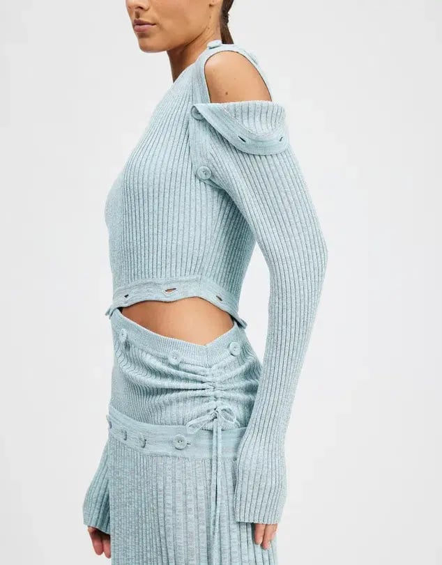 Christopher Esber Deconstruct Long Sleeve Knit Dress Ice Blue Size 8 photo 2
