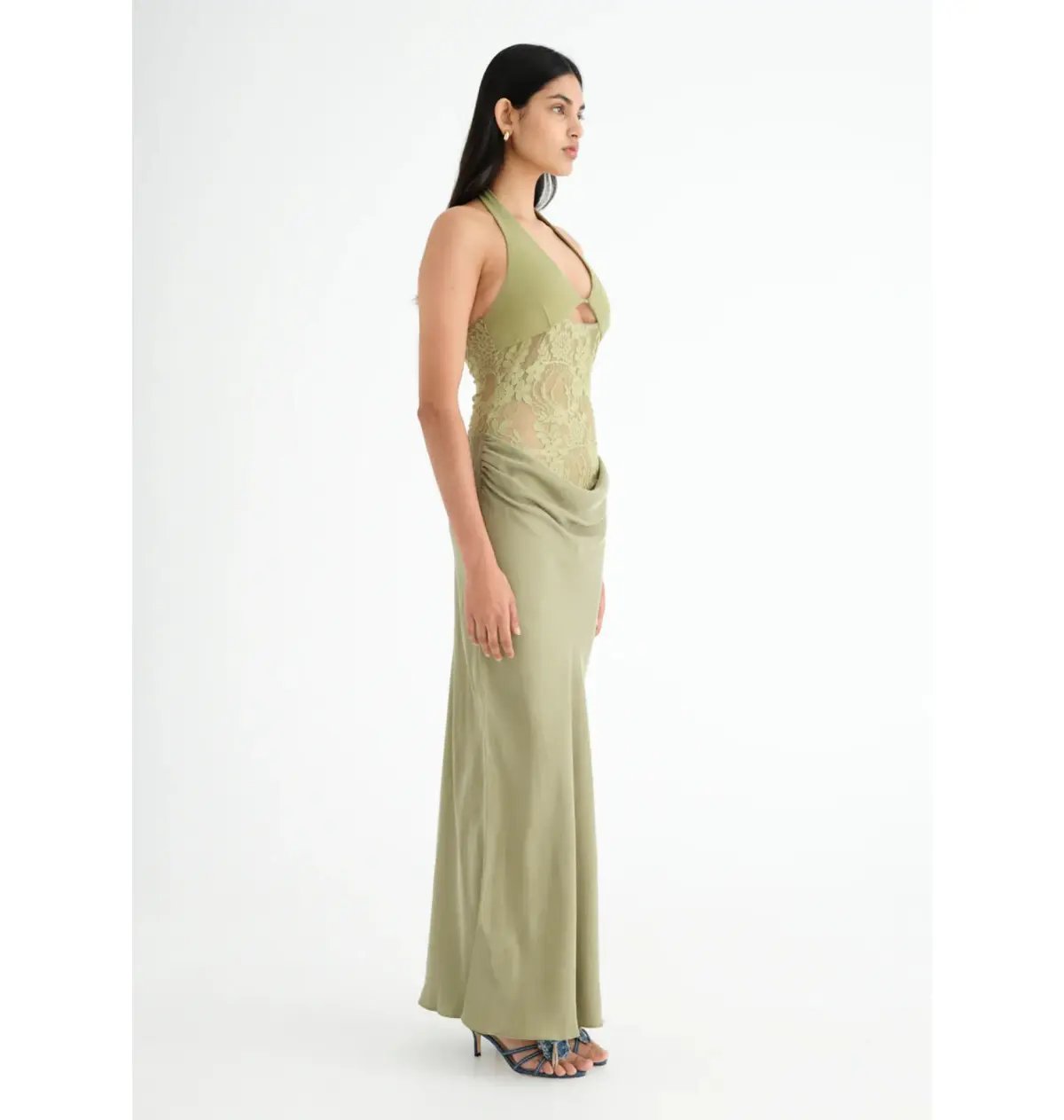 Benni Miko Lace Halter Midi Dress Pear Size AU 8 photo 2