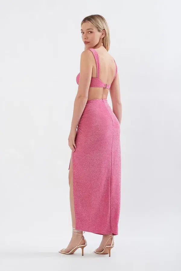 Sonya Moda Issa Top & Ruched Maxi Skirt Set in Pink Size 6 photo 2