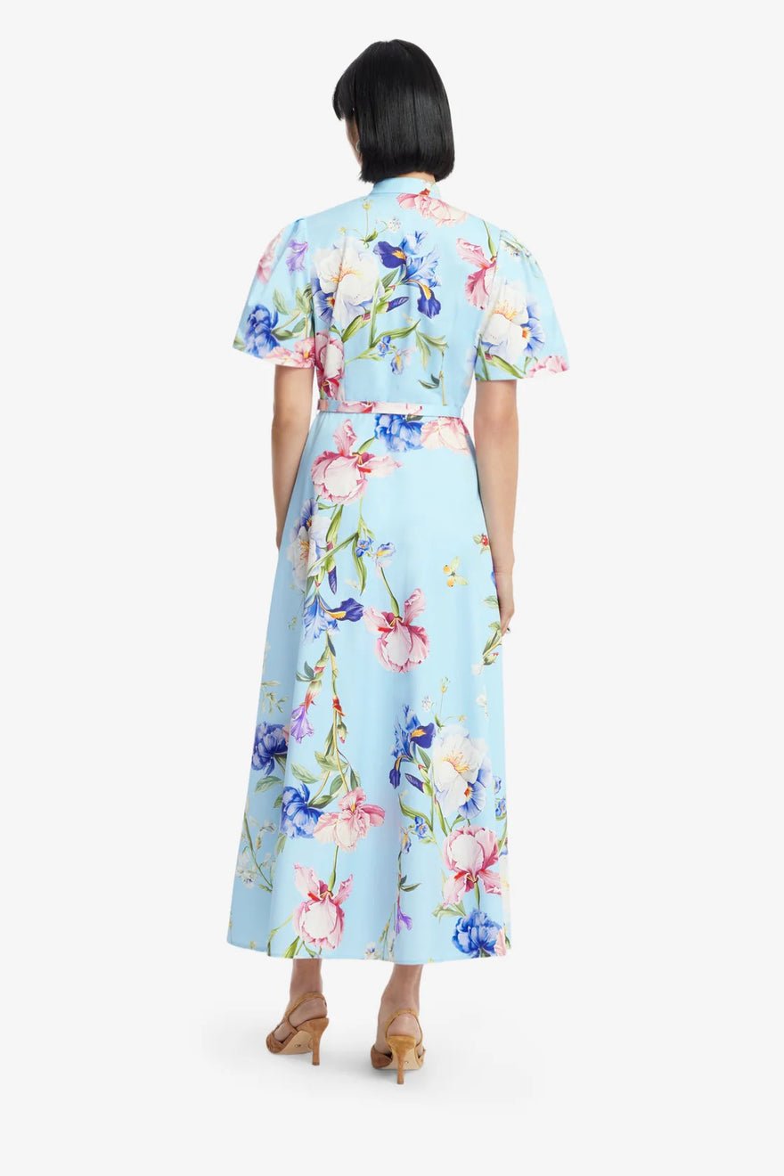 Leo Lin Bianca Short Sleeve Midi Dress - Garden Print in Baby Blue photo 4