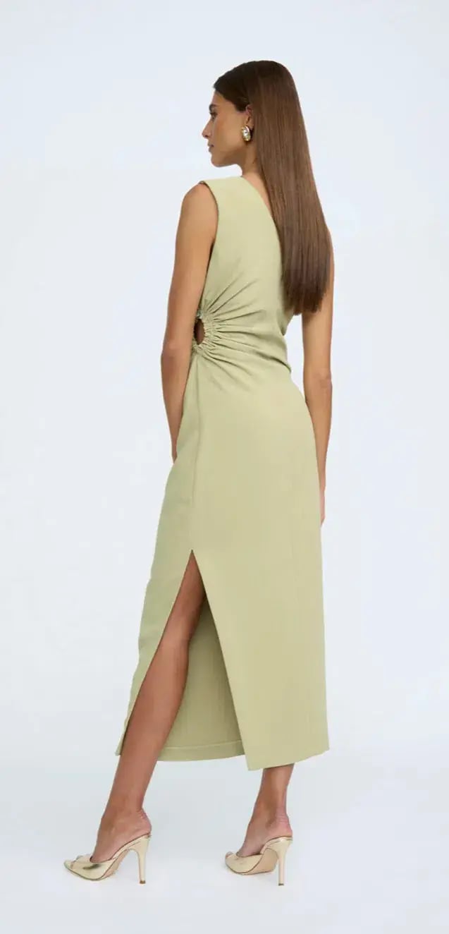 By Johnny Mariella Asymmetric Midi Dress Sage Size 8 photo 4